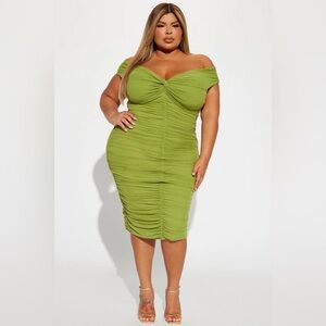 Green Ruched Mesh Bodycon Dress
